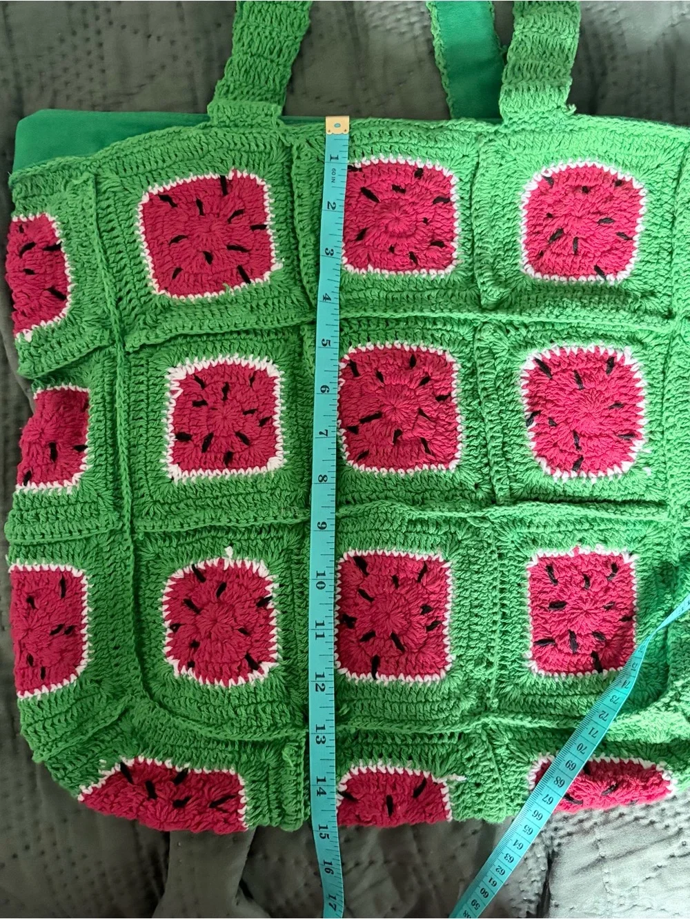 America & Beyond Watermelon Crochet Tote Bag Beaded Granny Square NWT